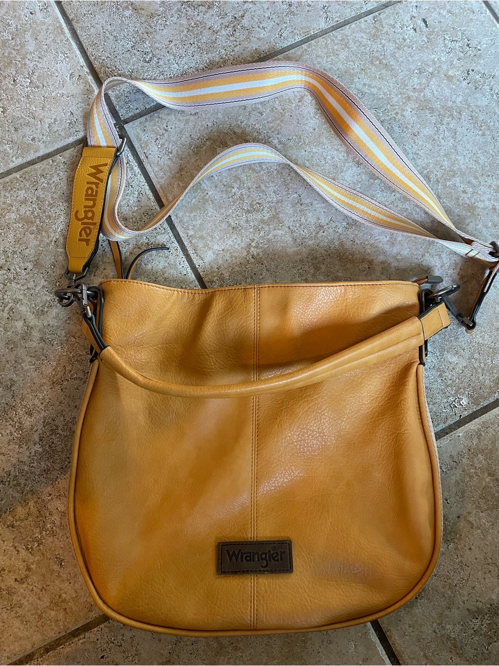Wrangler Yellow Leather Shoulder Bag with Striped Adjustable Strap